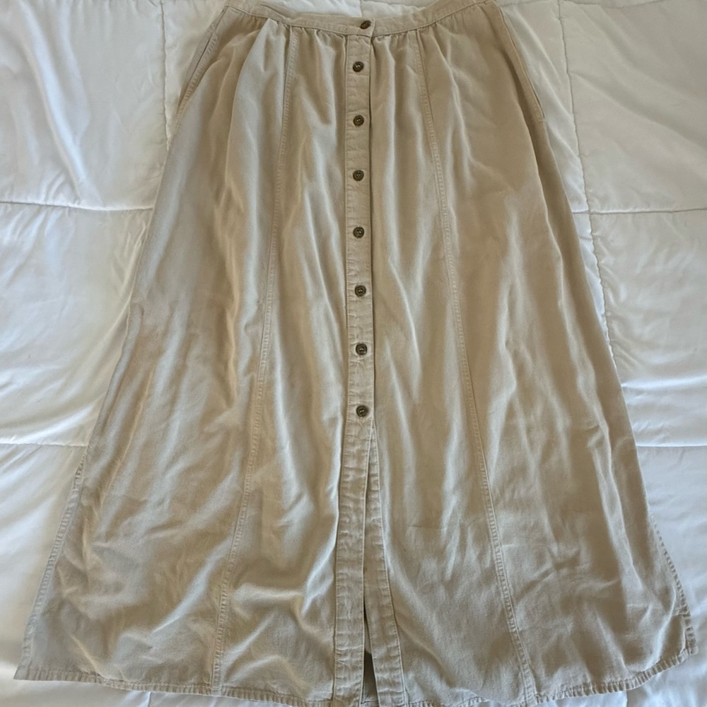 Vintage Elegant Tan Button-Front Ankle Length Skirt